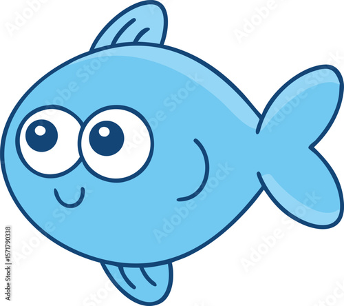 Cute blue cartoon fish with big eyes. Happy aquatic animal character. Vector illustration.
