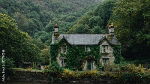 Rustic house nestled in a lush valley