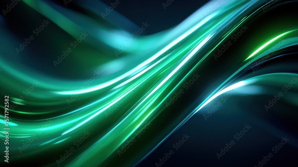 Fototapeta premium Dynamic flowing lines of vibrant green evoke eco-friendly energy and sustainable power in an abstract expressionist style.