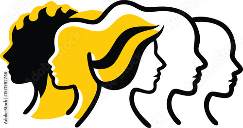 Abstract diverse women profiles silhouette. Female empowerment and community vector.

