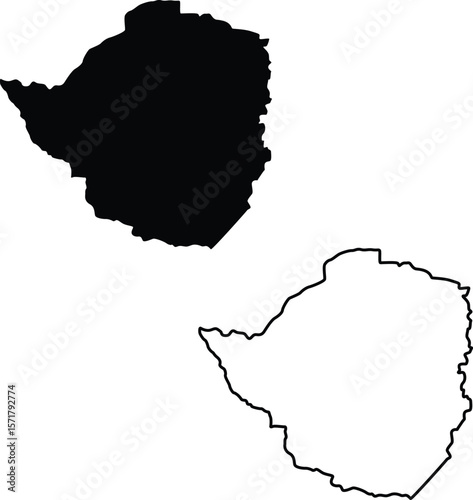 Canvas Print Map of Zimbabwe Silhouette Flat and Outline Design