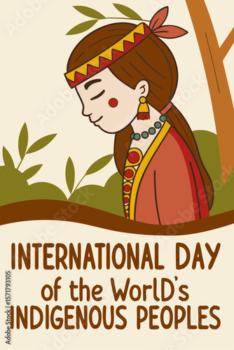 Indigenous girl wearing tribal jewelry in a natural setting for International Day of the World's Indigenous Peoples  