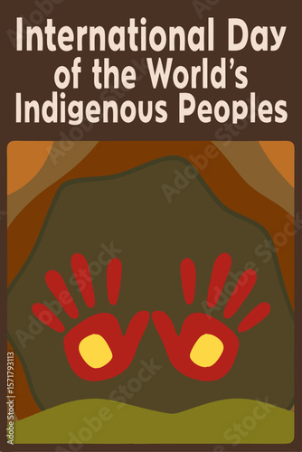 Handprints on cave wall in earthy tones for International Day of the World's Indigenous Peoples  