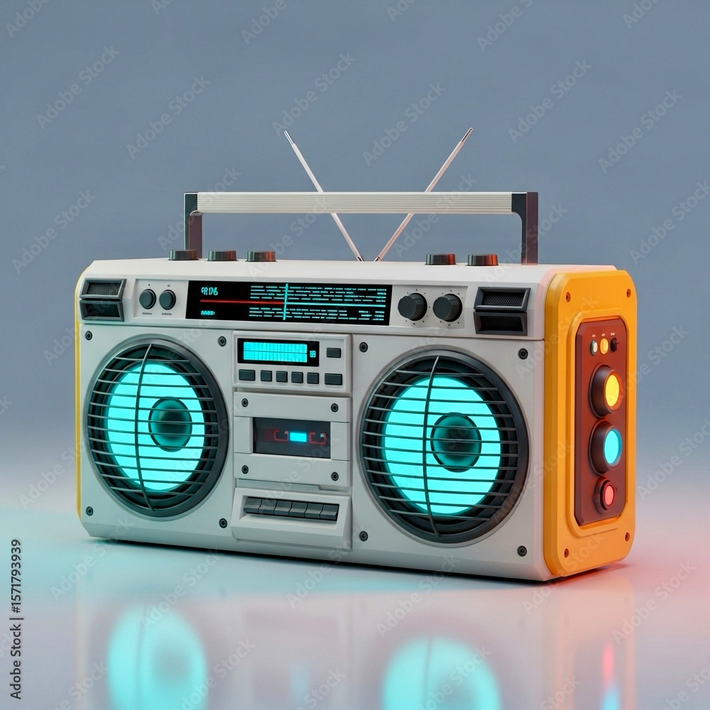 Fototapeta premium Retro Boombox with Glowing Speakers 