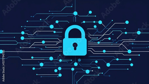 Digitale Sicherheit – Vektorillustration mit Schloss und Datenströmen