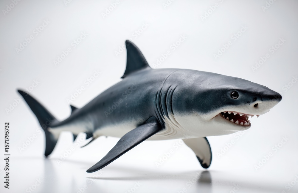 Fototapeta premium A realistic model of a shark with sharp teeth and streamlined body on a plain white background