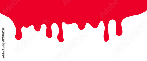 Strawberry melt background, ice cream pattern, red liquid drop flow down, sweet fruit jelly melt. Syrup dessert bg. Cartoon berry jam splash banner. Blood medical border. Tasty vector illustration