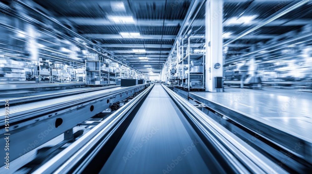 Fototapeta premium Industrial interior with moving conveyors
