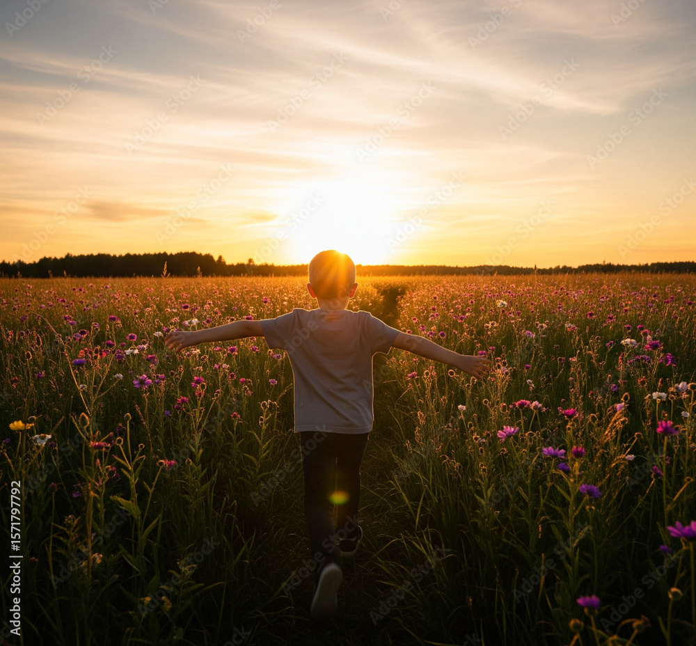 Fototapeta premium Child Running Through Summer Meadow