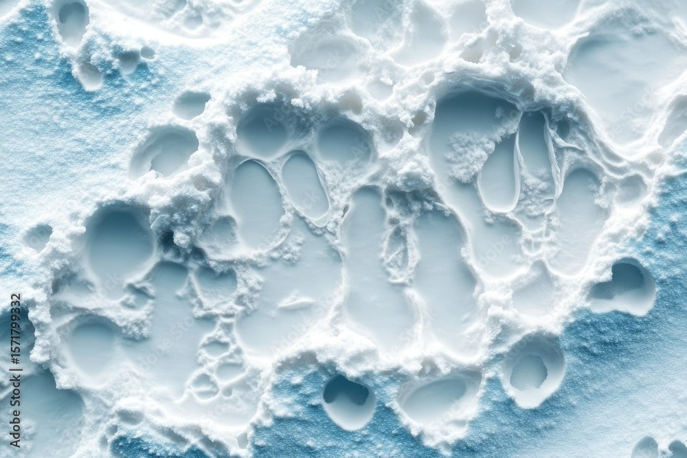 Obraz premium The aerial view of snow and water, melting together in a captivating, textured landscape with ice, soft light and shadows.