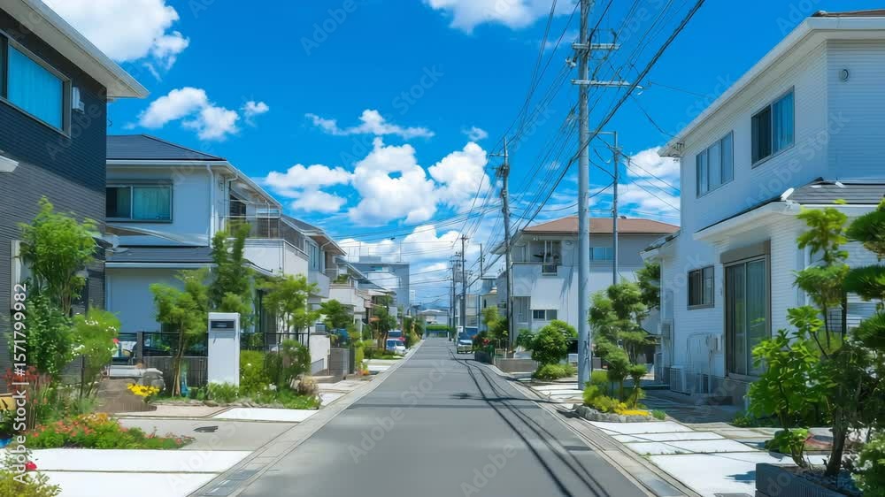 青空の下に広がる日本の郊外住宅街