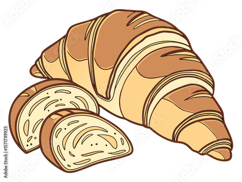 Freshly baked croissants. Vector illustration.