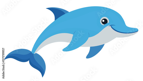Happy dolphin isolated on transparent background. Vector illustration.