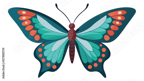 Beautiful butterfly with spread wings isolated on transparent background. Vector illustration.