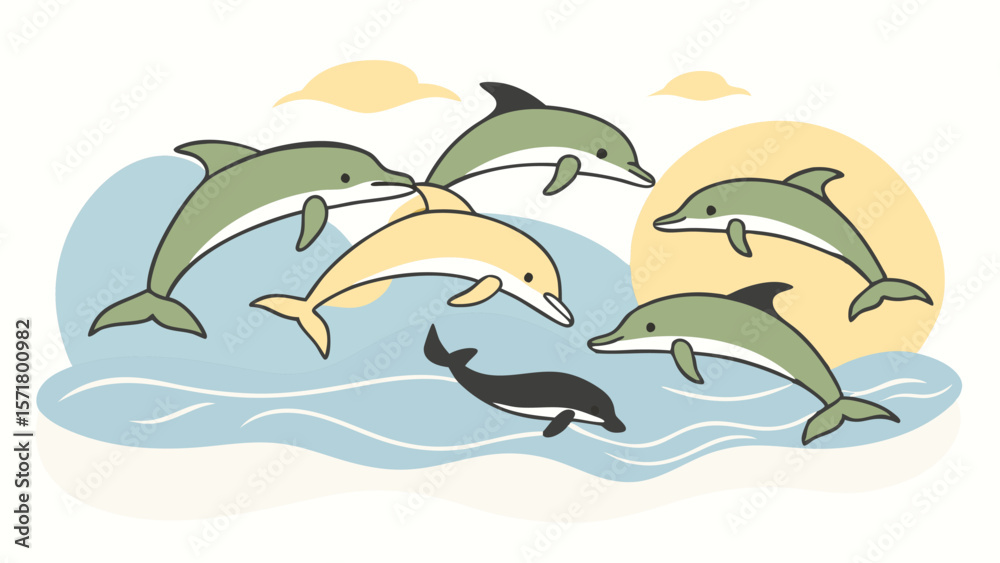 Naklejka premium playful dolphins in the sea.
