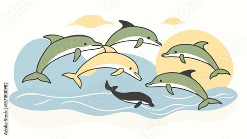 playful dolphins in the sea.