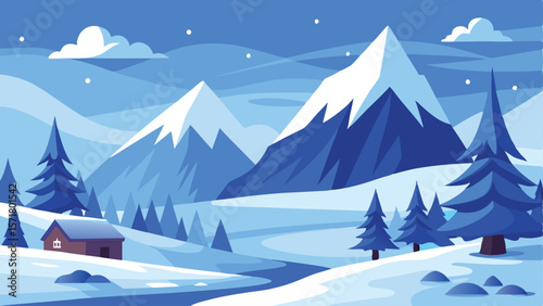 Winter wonderland with snowy mountains as a simple vector illustration.