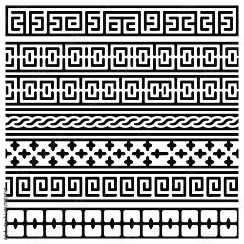 Black and white geometric patterns and borders vector