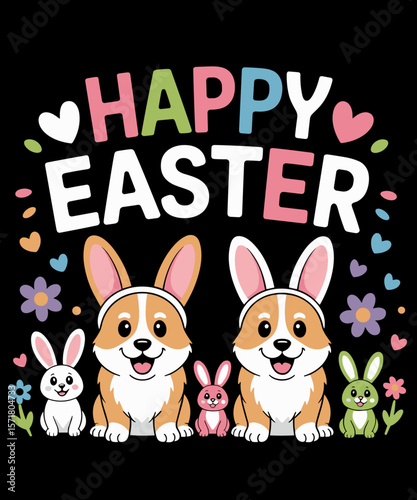 Happy Easter Shirt Funny Bunny Corgi Dog Easter
