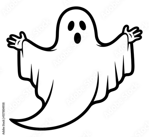 Cartoon Illustration of a Classic Halloween Ghost with Open Hands