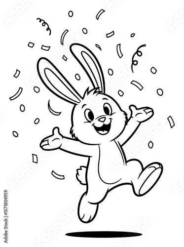 Cartoon Bunny Celebration Line Art Illustration