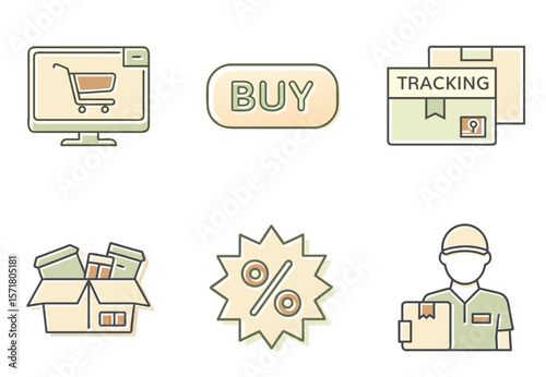 Set of icons for online shopping in eco style