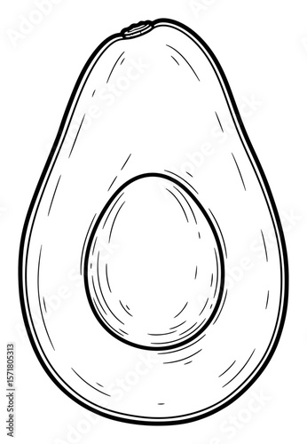 Black and White Line Art Illustration of a Cross Section of an Avocado