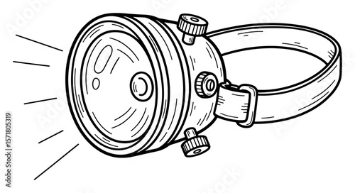 Detailed Black and White Illustration of a Headlamp