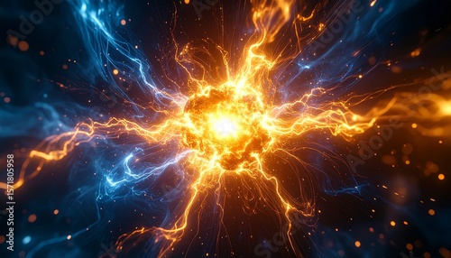 A Powerful Surge of Electric Energy Cracking Through a Dark Background; Neon Blue Sparks, Glowing Plasma Arcs, and Lightning Bursts Creating a Futuristic, High-Voltage Visual Impact