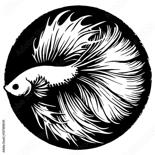 Betta fish silhouette in a circle