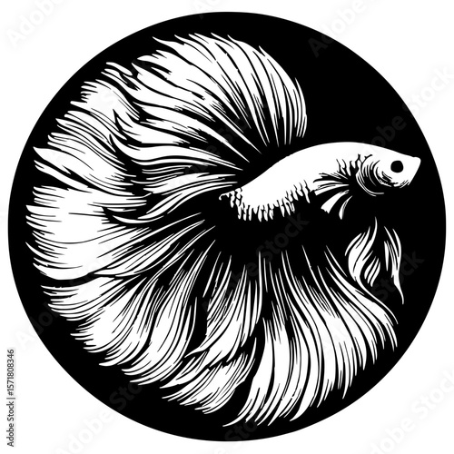 Betta fish silhouette in a circle