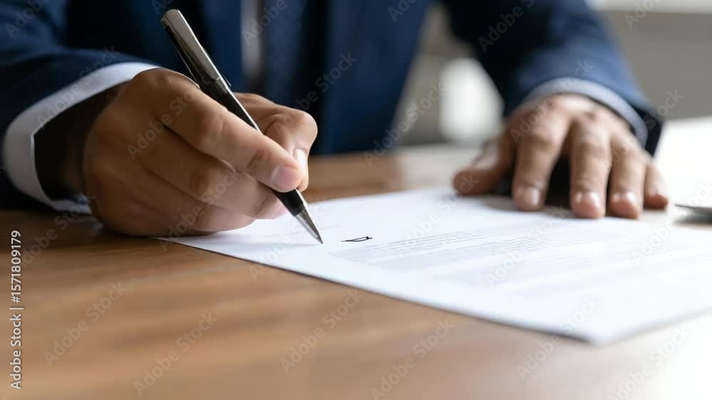 Person signing important document