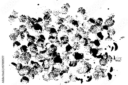 Black ink blotches grunge texture overlay isolated on white background. Splash inky backdrop vector illustration.