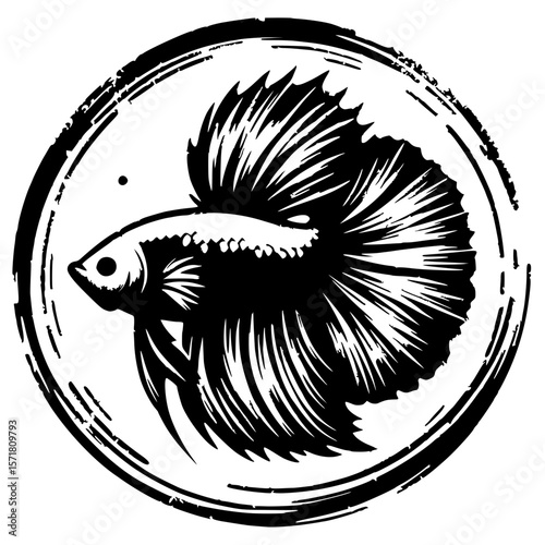 Betta fish silhouette in a circle