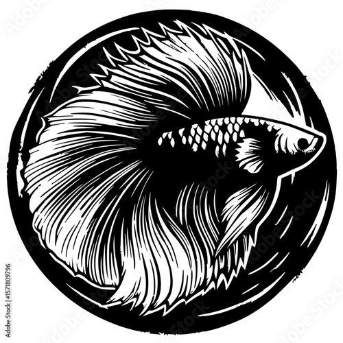 Betta fish silhouette in a circle