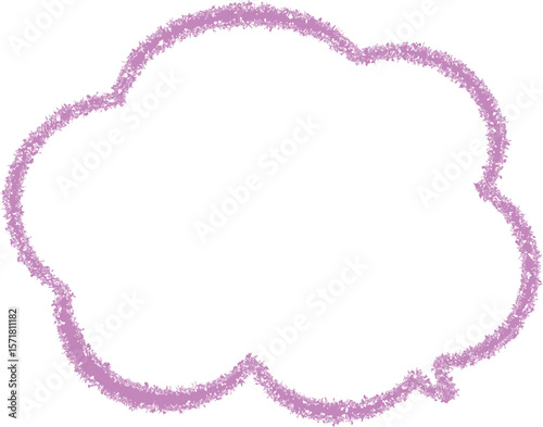 ピンクや紫系の雲の形をした、クレヨンで描いたふきだし。らくがき風。