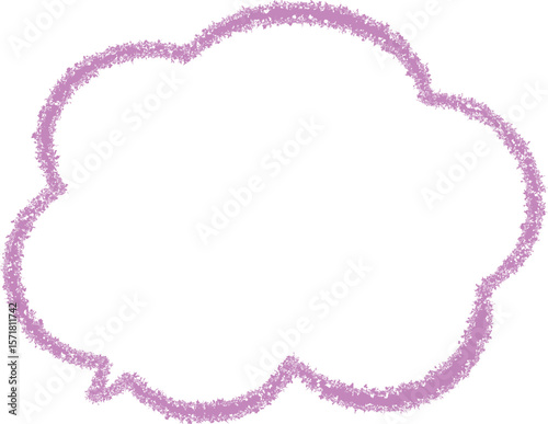 ピンクや紫系の雲の形をした、クレヨンで描いたふきだし。らくがき風。