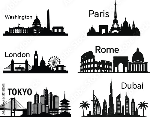 Silhouette Cityscapes of Major Global Capitals