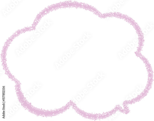 ピンクや紫系の雲の形をした、クレヨンで描いたふきだし。らくがき風。