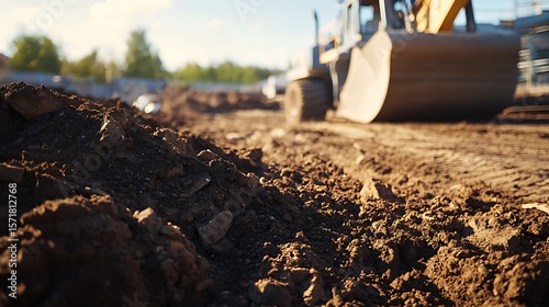 Wallpaper Mural Heavy Compactor Machine Flattening Soil Layers at a Busy Industrial Construction Area with Ongoing Background Activity and Equipment Torontodigital.ca