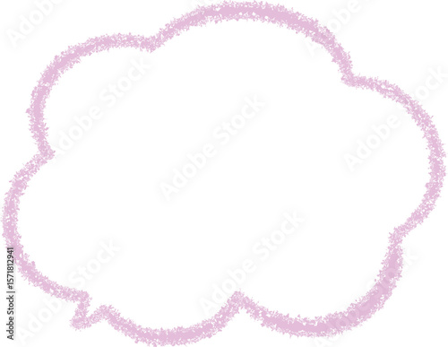 ピンクや紫系の雲の形をした、クレヨンで描いたふきだし。らくがき風。