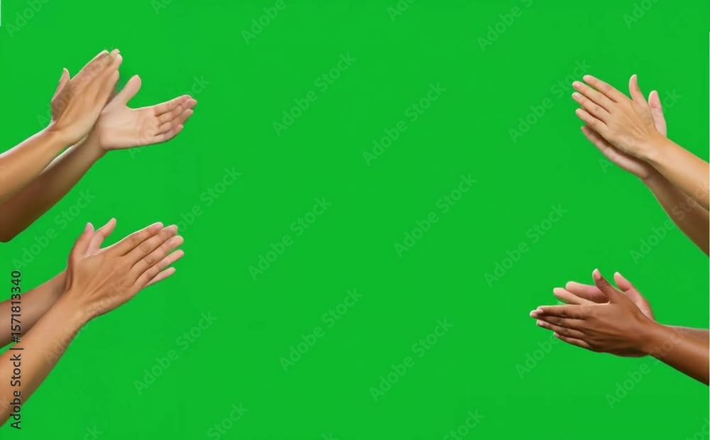 Multiple hands clapping applause on green screen background - celebration and appreciation concept