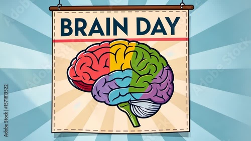 Wallpaper Mural Vibrant brain illustration on a Brain Day poster with sunburst design. Torontodigital.ca