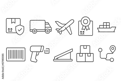 Logistics and shipping icon set. transportation and delivery outline icons pack
