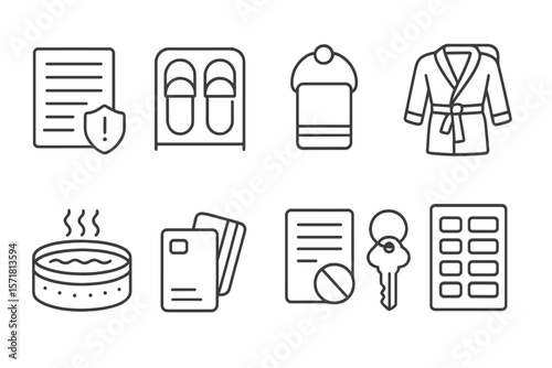 Hotel essentials icon set. hospitality, comfort, outline style icons collection