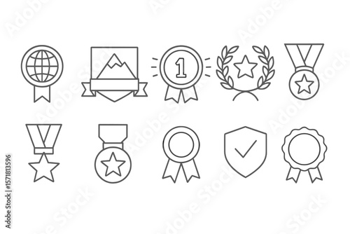 Award and achievement outline icon set. trophies, medals, and badges collection