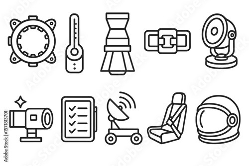 Space exploration icon set: outline style essentials for cosmic adventures