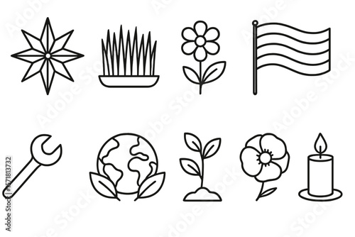Nature, gardening outline icon set. floral, sustainability, earth line icons collection