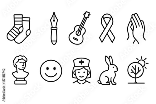 Essential outline icon set. everyday, nature, music, art, health, wellness icons