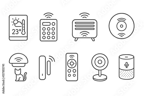Smart devices line icon set. home, tech gadgets, iot symbols outline collection
